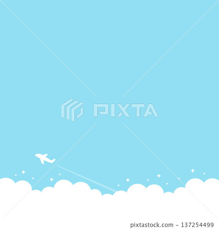 飛機在藍天白雲背景下飛行,旅行圖片插圖,方形 飛機在藍天白雲背景下飛行,旅行圖片插圖,方形 137254499