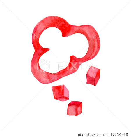 A cross-section of red aquarelle sweet bell pepper and three cubes A cross-section of red aquarelle sweet bell pepper and three cubes 137254568