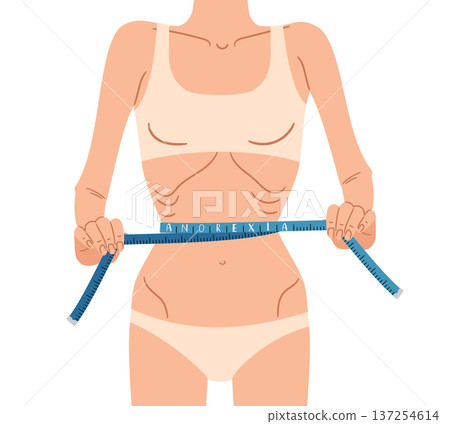 Very thin body of anorexia young woman with tape measure on her waist Very thin body of anorexia young woman with tape measure on her waist 137254614