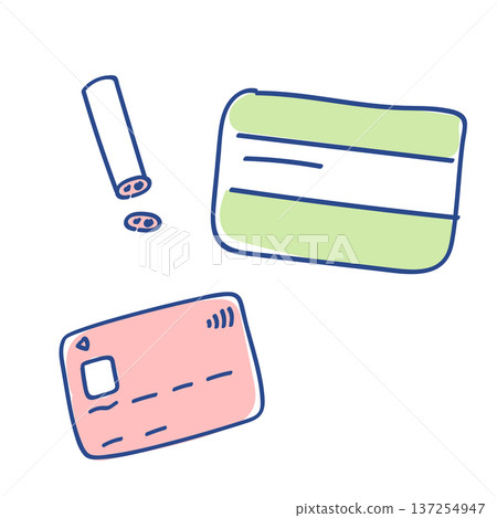 一套可愛的信用卡、存摺和印章插圖 137254947