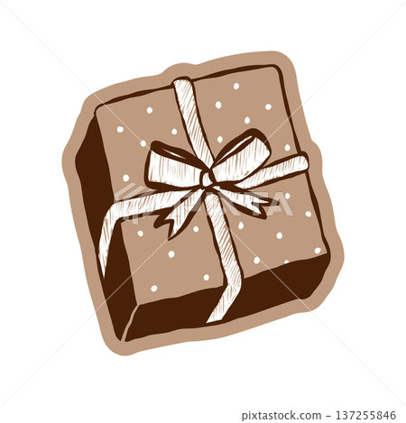 Cute gift box with ribbon and bow in crayon chalk style 137255846