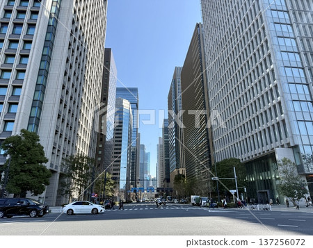 從皇宮外圍眺望東京千代田區的摩天大樓。 137256072