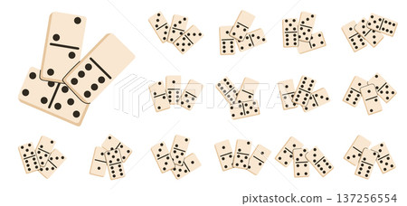 Set of domino tile clusters in various positions and number combinations. Set of domino tile clusters in various positions and number combinations. 137256554