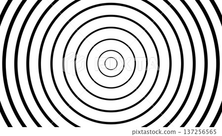 Black halftone concentric circles on white background creating a target or bullseye. 137256565