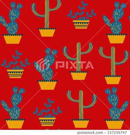 Nature funny floral cactus seamless pattern Nature funny floral cactus seamless pattern 137256747