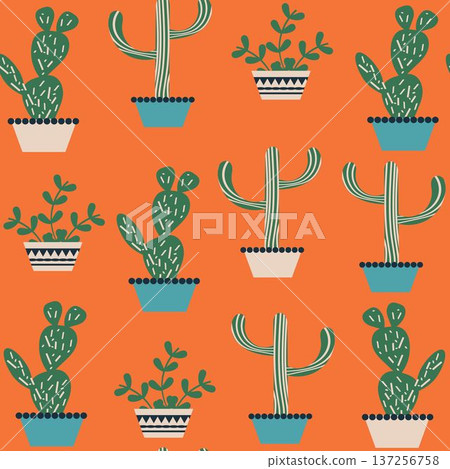 Nature floral odd funny  cactus seamless pattern 137256758