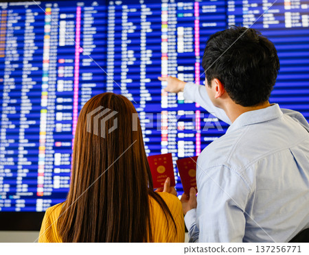 兩人正在查看機場資訊牌。 ■攝影合作：關西國際機場（KIX） 137256771