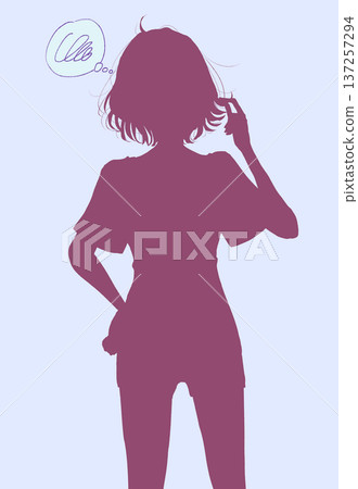 Woman in short sleeves and shorts playing with her hair silhouette Woman in short sleeves and shorts playing with her hair silhouette 137257294