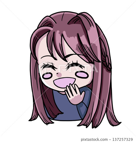 Color illustration of a laughing cool-toned summer girl Color illustration of a laughing cool-toned summer girl 137257329