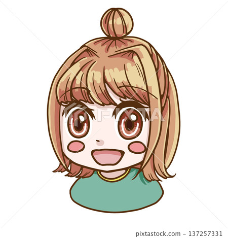 色彩鮮豔的插畫,描繪了一個微笑的黃調春日女孩 色彩鮮豔的插畫,描繪了一個微笑的黃調春日女孩 137257331