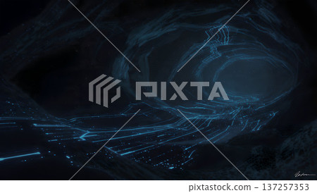 Abstract digital art of a cave system with glowing blue lines, creating a sense of mystery and exploration. Abstract digital art of a cave system with glowing blue lines, creating a sense of mystery and exploration. 137257353