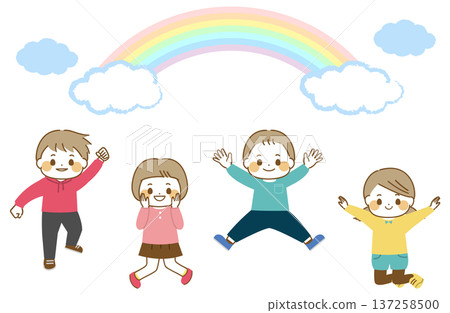 Jumping children and a rainbow 137258500