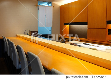 Counter interior of a high-end Japanese restaurant Counter interior of a high-end Japanese restaurant 137258550