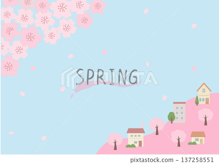 Spring background illustration Spring banner illustration Cherry blossoms and cityscape scenery Buildings Houses Spring background illustration Spring banner illustration Cherry blossoms and cityscape scenery Buildings Houses 137258551