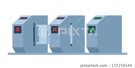 Turnstile. Subway station or airport security element. Entrance gates. Access control equipment. Vector illustration. Turnstile. Subway station or airport security element. Entrance gates. Access control equipment. Vector illustration. 137259144