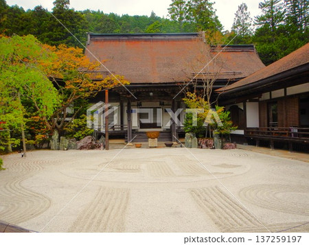 Temple architecture and dry landscape garden of Rengejoin Temple, Mount Koya, Wakayama Prefecture 137259197