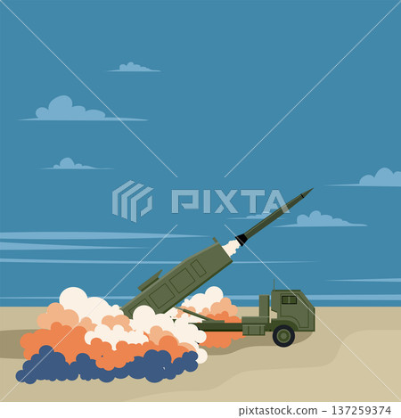 Ballistic Missile Launch from Military Truck Launcher. Vector Illustration 137259374