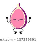 Adorable smiling fig mascot in tranquil pose featuring soft pastel colors and simple line art 137259391