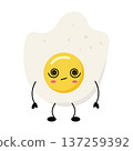 Adorable spiraleyed egg character. Whimsical fried egg figure with expressive eyes and tiny limbs 137259392