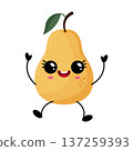 Joyful pear with rosy cheeks. Cheerful pear character with leaf and smiling face 137259393