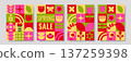 Vivid geometric artwork geometric style with lively floral and architectural elements 137259398