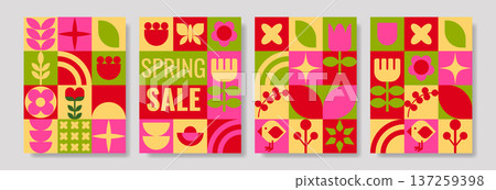 Vivid geometric artwork geometric style with lively floral and architectural elements 137259398