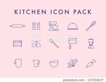 Line icons set in flat design. Elements of Cooking Foods and Kitchen outline and baking. Modern infographic linear vector illustration. 137259677