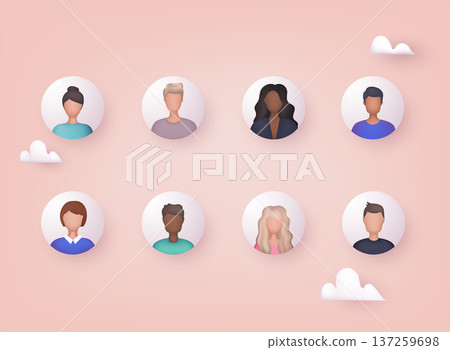 Avatar profile picture icon set including male and female. Cute cartoon modern simple design. 3D Web Vector Illustrations. Avatar profile picture icon set including male and female. Cute cartoon modern simple design. 3D Web Vector Illustrations. 137259698