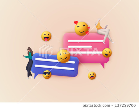 3d Chat bubble with emoji. Talk, dialogue, messenger or online support concept. 137259700
