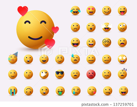 Set of Emoticons. Emoji flat design, avatar. 3D Web Vector Illustrations. Set of Emoticons. Emoji flat design, avatar. 3D Web Vector Illustrations. 137259701