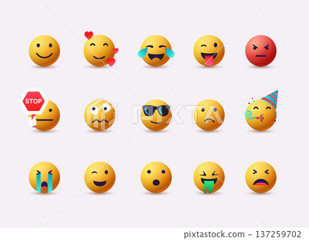 Set of Emoticons. Emoji flat design, avatar. 3D Web Vector Illustrations. Set of Emoticons. Emoji flat design, avatar. 3D Web Vector Illustrations. 137259702