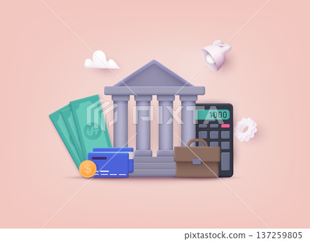 Banking, purchasing and transaction, electronic funds transfers and bank wire transfer. 3D Vector Illustrations. Banking, purchasing and transaction, electronic funds transfers and bank wire transfer. 3D Vector Illustrations. 137259805