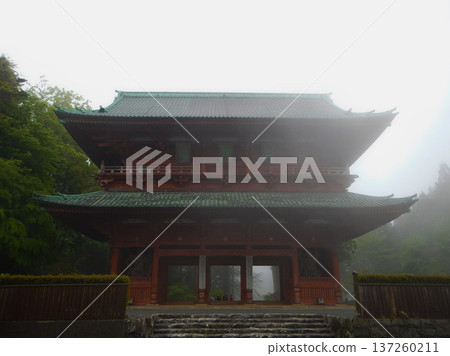Mount Koya's Daimon Gate shrouded in mist 137260211