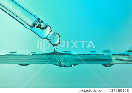 Pipette dripping liquid serum drop for skincare hydration Pipette dripping liquid serum drop for skincare hydration 137260338