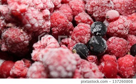 Pattern Of Frozen Mix Of Variety Red And Black Berries Closeup View Pattern Of Frozen Mix Of Variety Red And Black Berries Closeup View 137260808