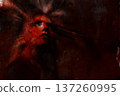 Terrifying abstract creature manifesting in fiery red blood 137260995