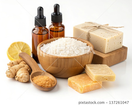 Natural spa and wellness collection featuring organic handmade soap bars 137261047