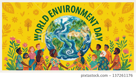 Vibrant contemporary vector poster celebrating World Environment Day Vibrant contemporary vector poster celebrating World Environment Day 137261176