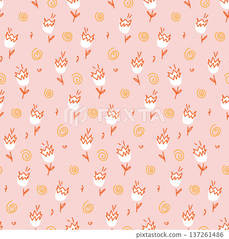 Soft Peach Floral Seamless Pattern with Tiny Hand Drawn Flowers, Delicate Spring Background for Fabric and Wallpaper Soft Peach Floral Seamless Pattern with Tiny Hand Drawn Flowers, Delicate Spring Background for Fabric and Wallpaper 137261486