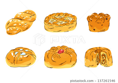 A collection of Eastern European Easter pastries, pastries made from rich dough for the spring Christian holidays A collection of Eastern European Easter pastries, pastries made from rich dough for the spring Christian holidays 137261546