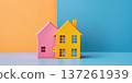 Colorful model houses represent home and cleaning concepts in a vibrant setting 137261939