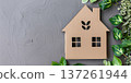 Clean and organized home decor featuring house shape and greenery for a fresh atmosphere 137261944