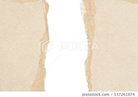 [White background] Texture of torn brown kraft paper. Cutout material for design 137261974