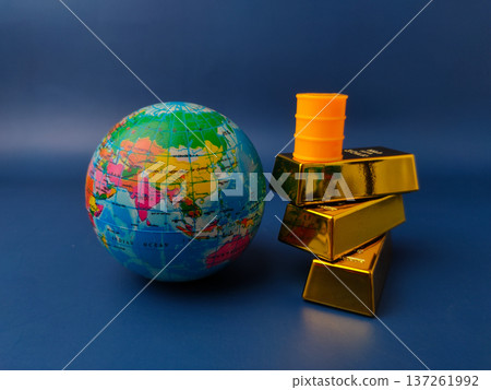 This image is a conceptual illustration representing the global economy, specifically highlighting the relationship between gold as a valuable asset and oil as a critical energy resource. This image is a conceptual illustration representing the global economy, specifically highlighting the relationship between gold as a valuable asset and oil as a critical energy resource. 137261992