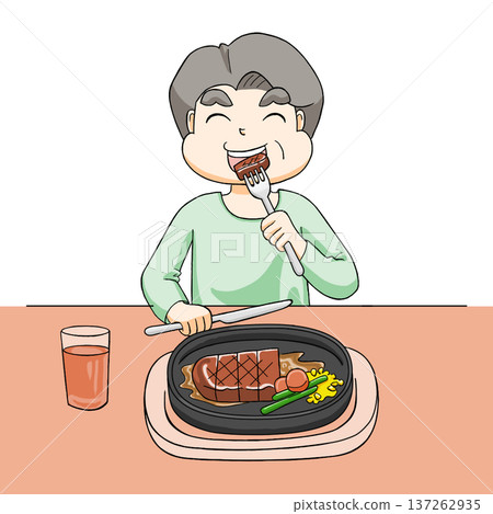 老年人吃牛排 137262935