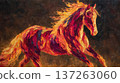Abstract oil depiction of a galloping red horse. Strength, freedom, and creative expression. 137263060