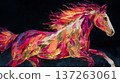 Abstract oil depiction of a galloping red horse. Strength, freedom, and creative expression. 137263061