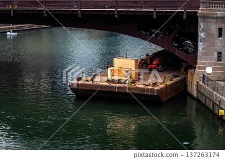 Barge under the bridge. 137263174