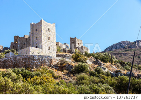 Stone old tower house on Mani, Greece. Stone old tower house on Mani, Greece. 137263737