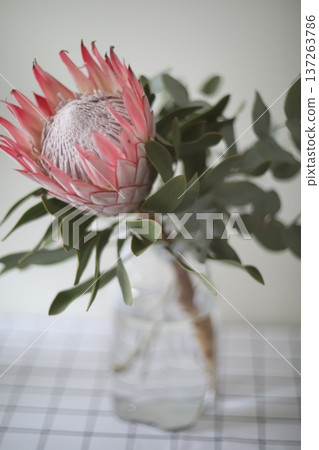 flowers in a vase. Home decoration and interior. Details of still life in the home interior of living room. Cozy spring concept. flowers in a vase. Home decoration and interior. Details of still life in the home interior of living room. Cozy spring concept. 137263786